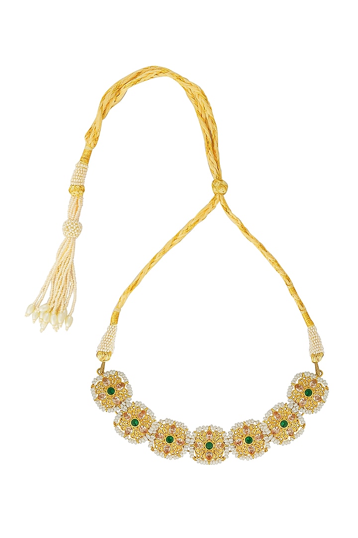 Gold Plated Green Cz & Pearl Beaded Choker Necklace by Zariin at Pernia's Pop Up Shop