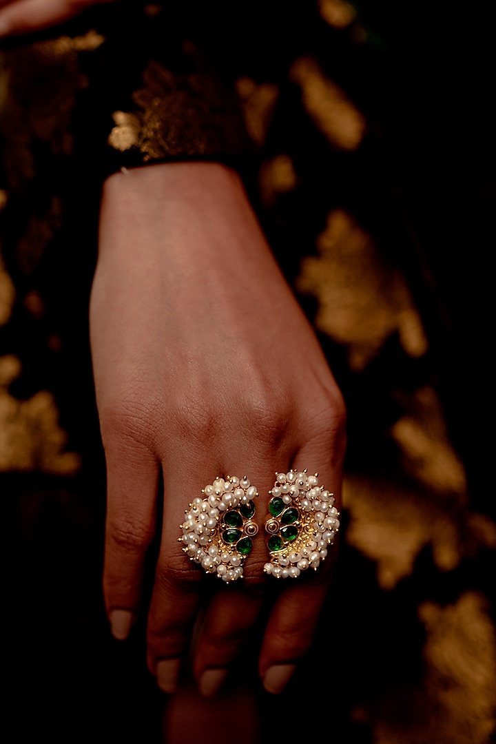 Gold Plated Pearl Beaded Ring by Zariin