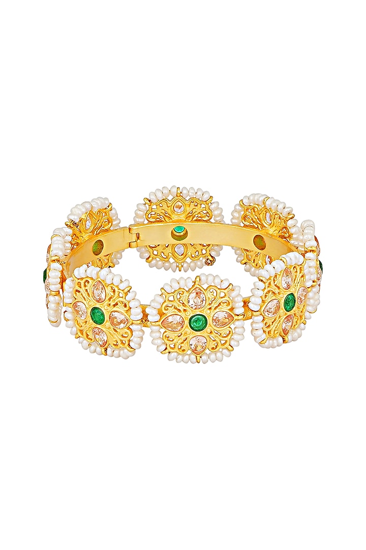 Gold Plated Green & Champagne Cz Bracelet by Zariin at Pernia's Pop Up Shop