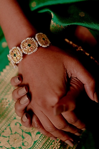 Gold Plated Green & Champagne Cz Bracelet by Zariin