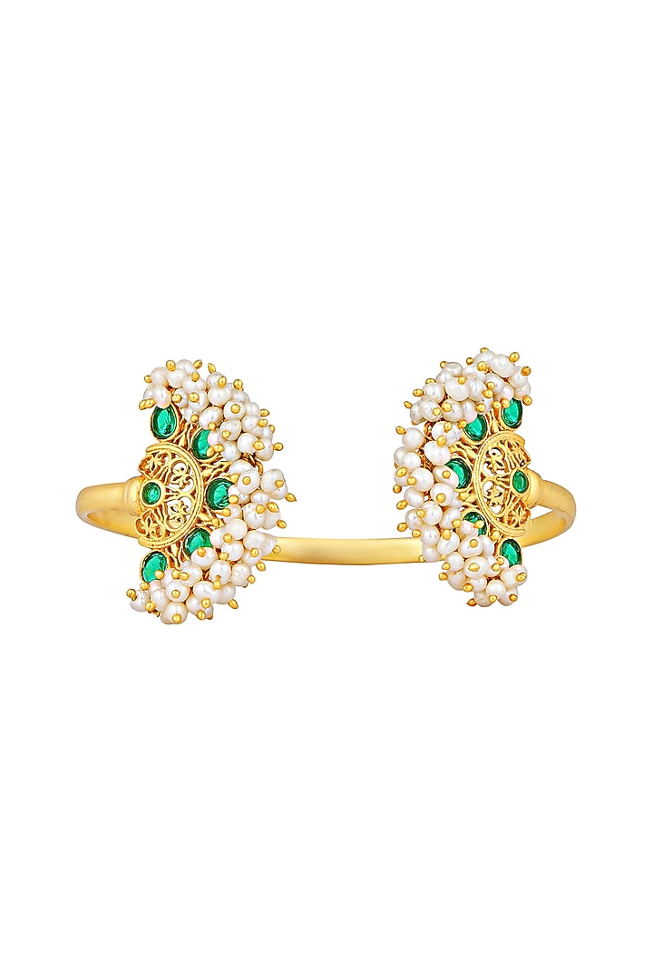 Gold Plated Green Cz & Pearl Beaded Bangle by Zariin at Pernia's Pop Up Shop