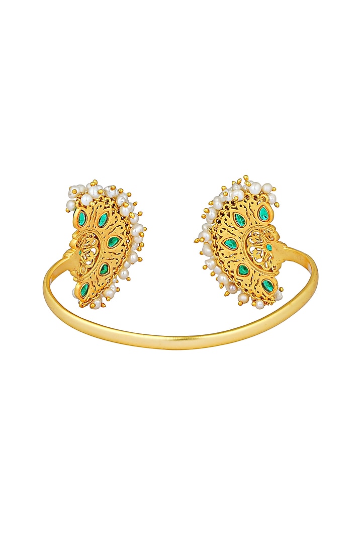 Gold Plated Green Cz & Pearl Beaded Bangle by Zariin at Pernia's Pop Up Shop