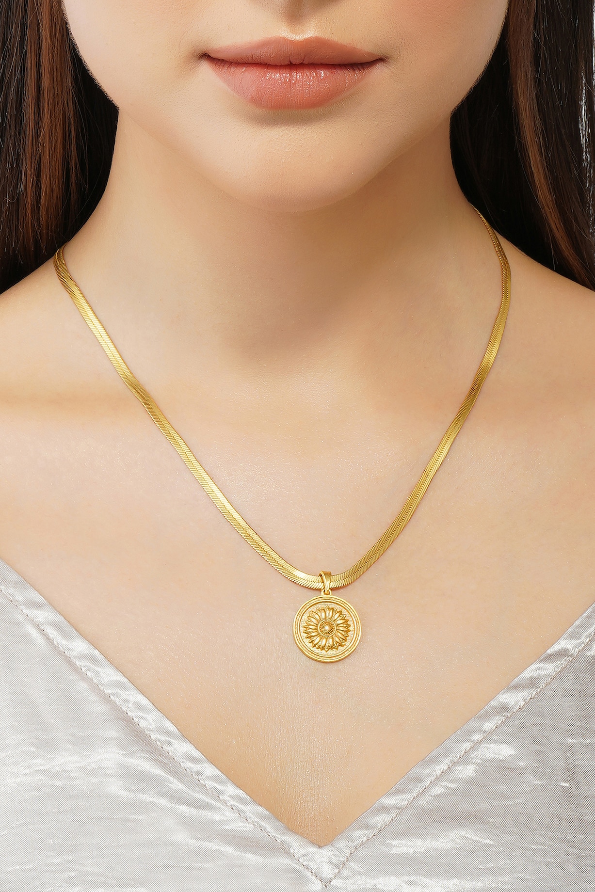 Gold Plated Sunflower Coin Pendant Necklace by Zariin at Pernia's Pop Up  Shop