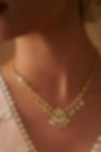 Gold Plated Mirror Polki Drops & Freshwater Pearl Necklace by Zariin at Pernia's Pop Up Shop