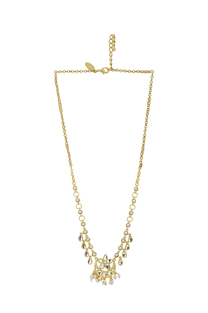 Gold Plated Mirror Polki Drops & Freshwater Pearl Necklace by Zariin at Pernia's Pop Up Shop