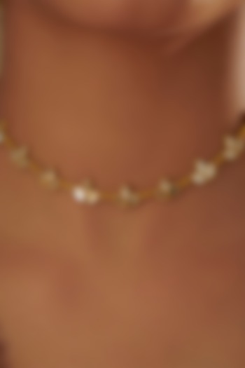 Gold Plated Mirror Polki & Pearl Beaded Choker Necklace by Zariin at Pernia's Pop Up Shop