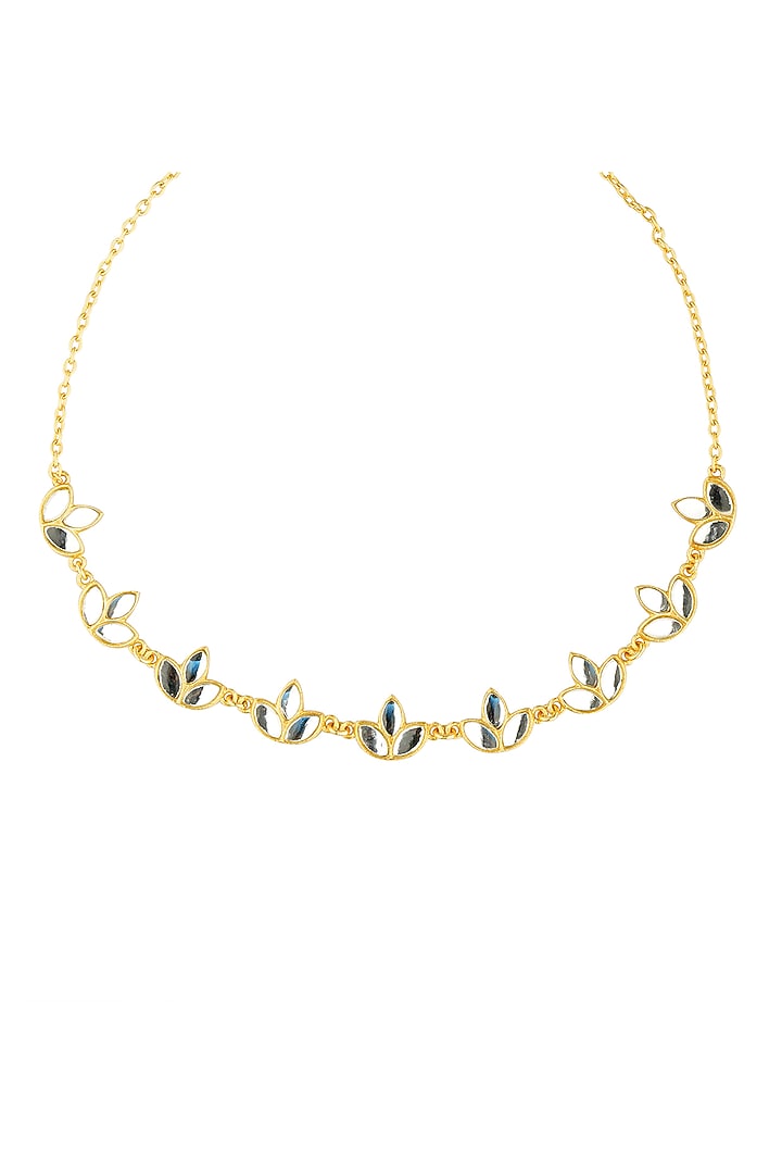 Gold Plated Mirror Polki & Pearl Beaded Choker Necklace by Zariin at Pernia's Pop Up Shop