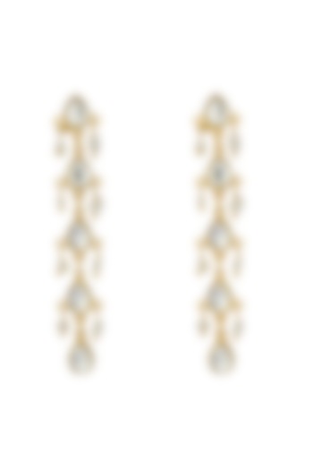 Gold Plated Mirror Polki & Freshwater Pearl Drops Long Earrings by Zariin at Pernia's Pop Up Shop