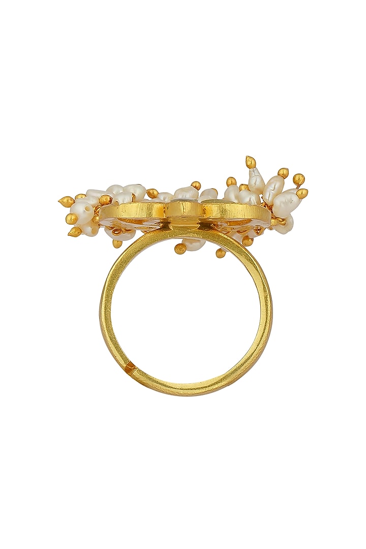 Gold Plated Mirror Polki & Freshwater Pearl Ring by Zariin at Pernia's Pop Up Shop