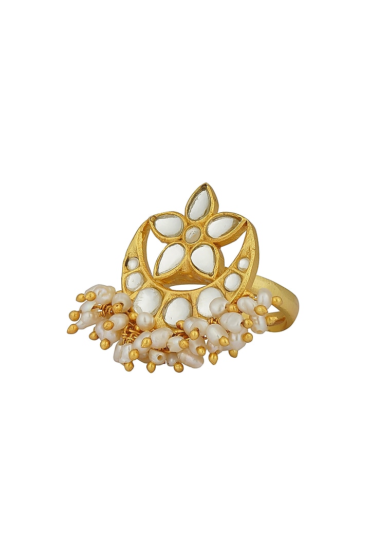 Gold Plated Mirror Polki & Freshwater Pearl Ring by Zariin at Pernia's Pop Up Shop