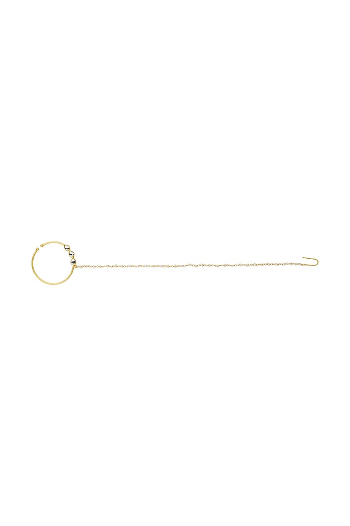 Gold Finish Mirror Polki & Pearl Chain Nose Ring by Zariin at Pernia's Pop Up Shop