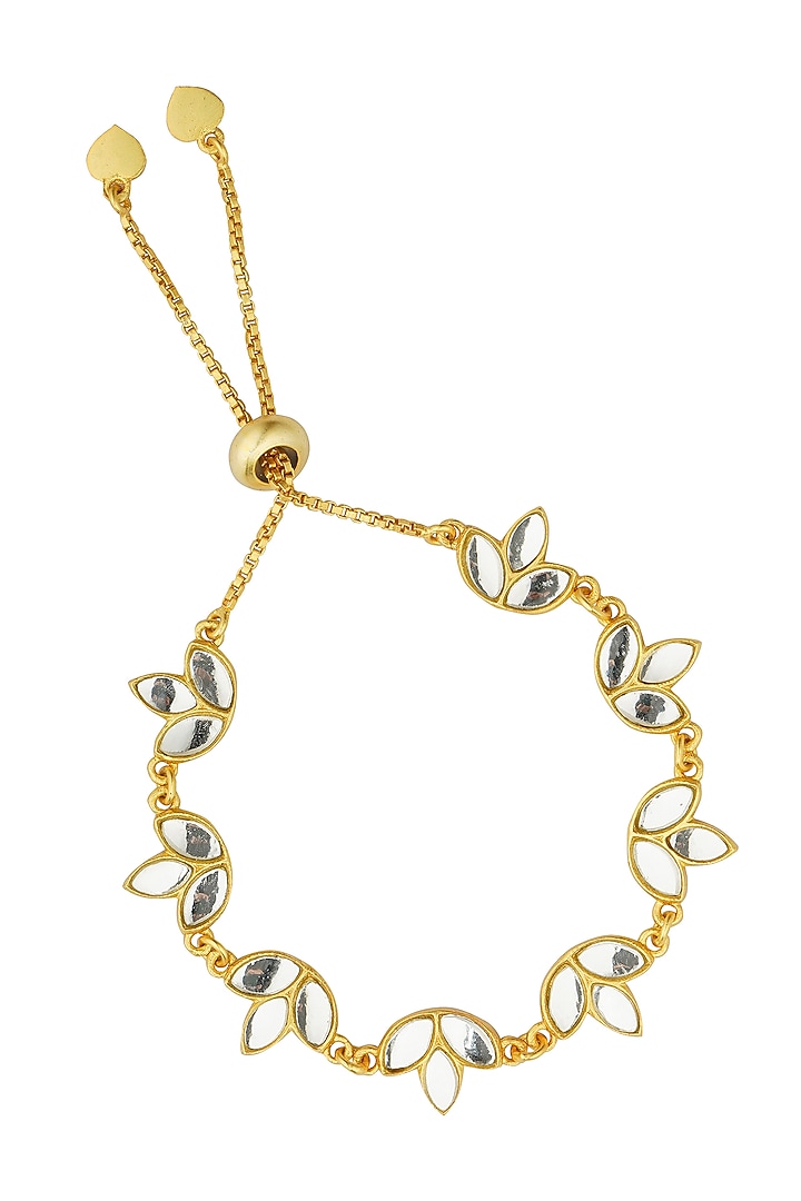 Gold Plated Lotus Mirror Polki Motifs Bracelet by Zariin at Pernia's Pop Up Shop