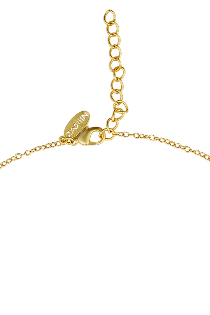 Gold Finish Navratna Stone Lariat Necklace by Zariin at Pernia's Pop Up Shop