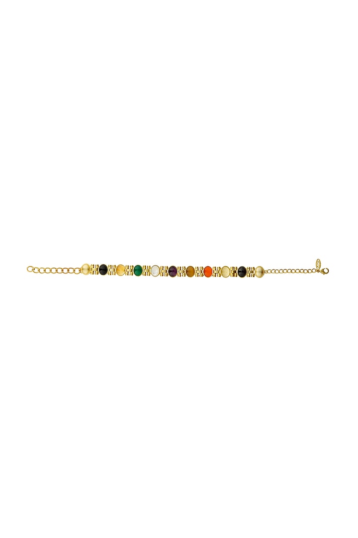 Gold Finish Navratna Stone Necklace by Zariin at Pernia's Pop Up Shop