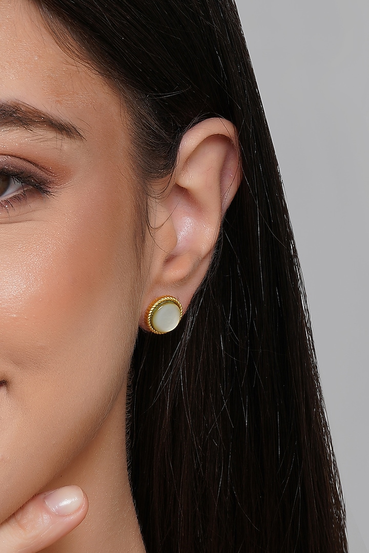 Gold Finish Navratna Stone Stud Earrings by Zariin at Pernia's Pop Up Shop