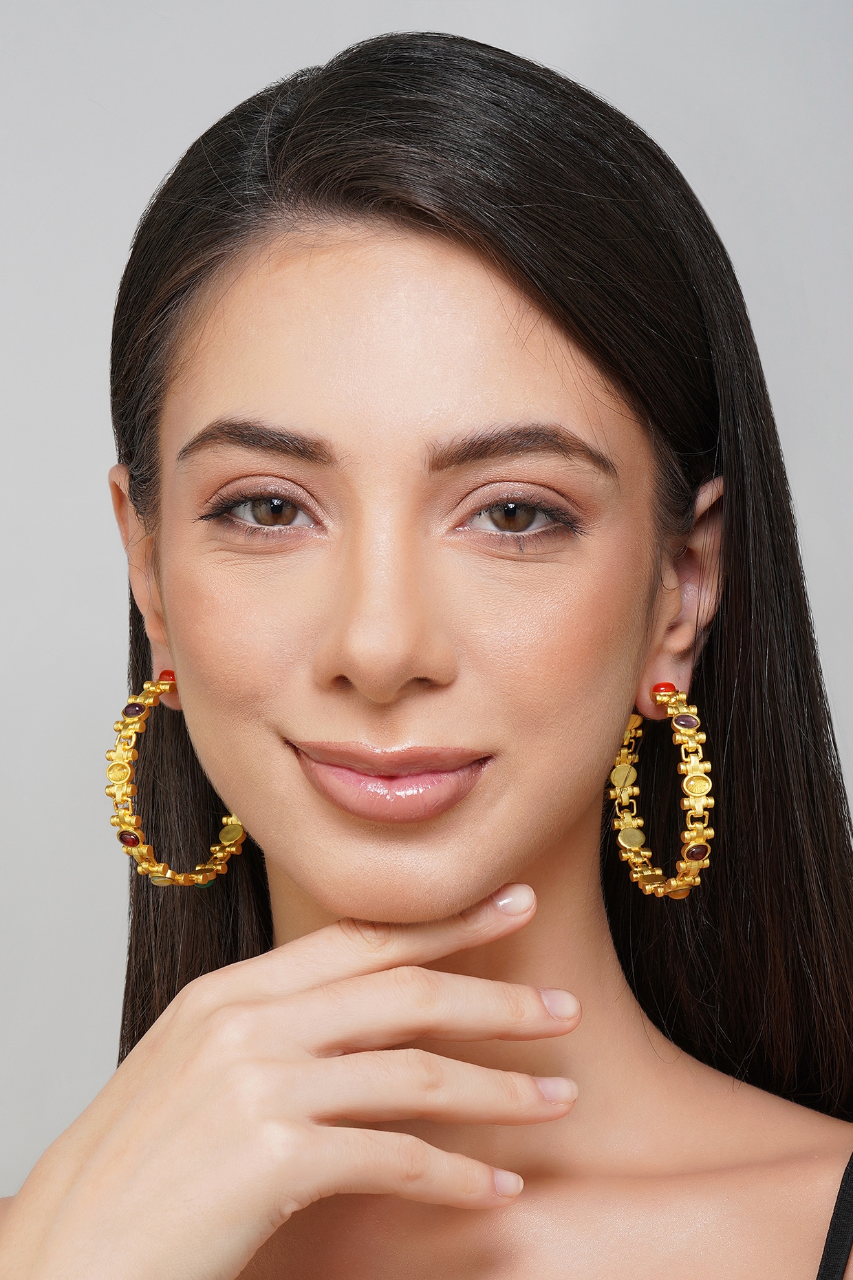 Gold stone mini hoop earrings