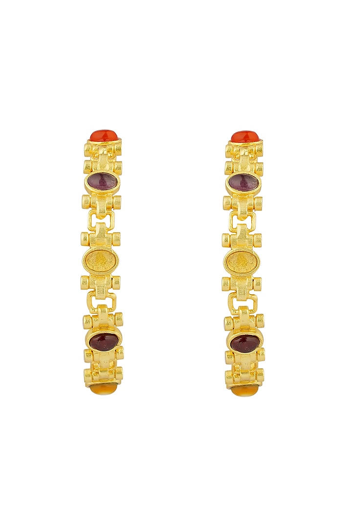 Gold Finish Navratna Stone Hoop Earrings by Zariin at Pernia's Pop Up Shop