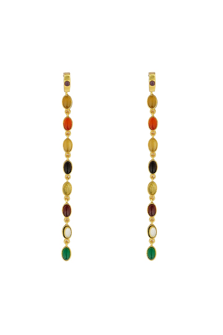 Gold Finish Navratna Stone Dangler Earrings by Zariin at Pernia's Pop Up Shop