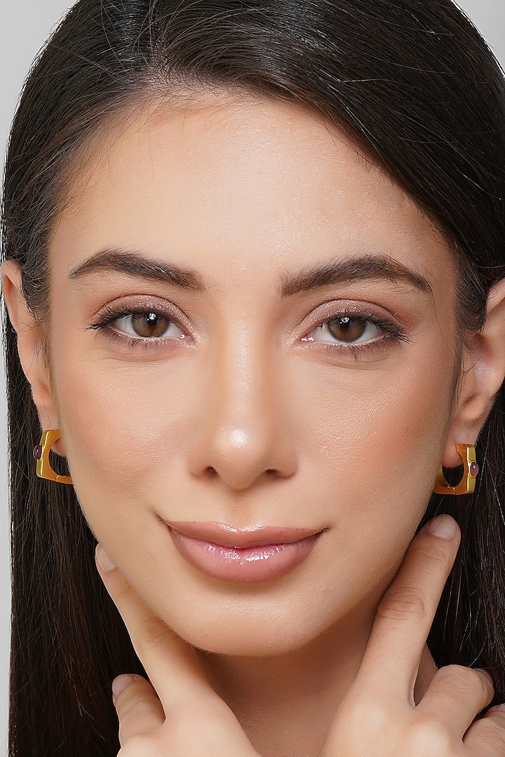 Gold Finish Navratna Stone Dangler Earrings by Zariin at Pernia's Pop Up Shop