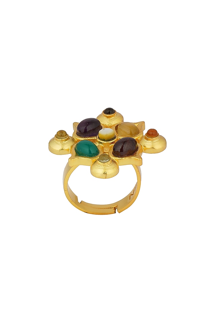 Gold Finish Navratna Stone Ring by Zariin at Pernia's Pop Up Shop