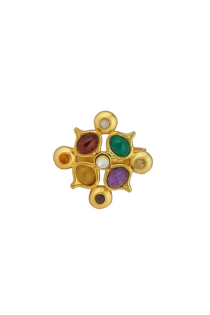Gold Finish Navratna Stone Ring by Zariin at Pernia's Pop Up Shop