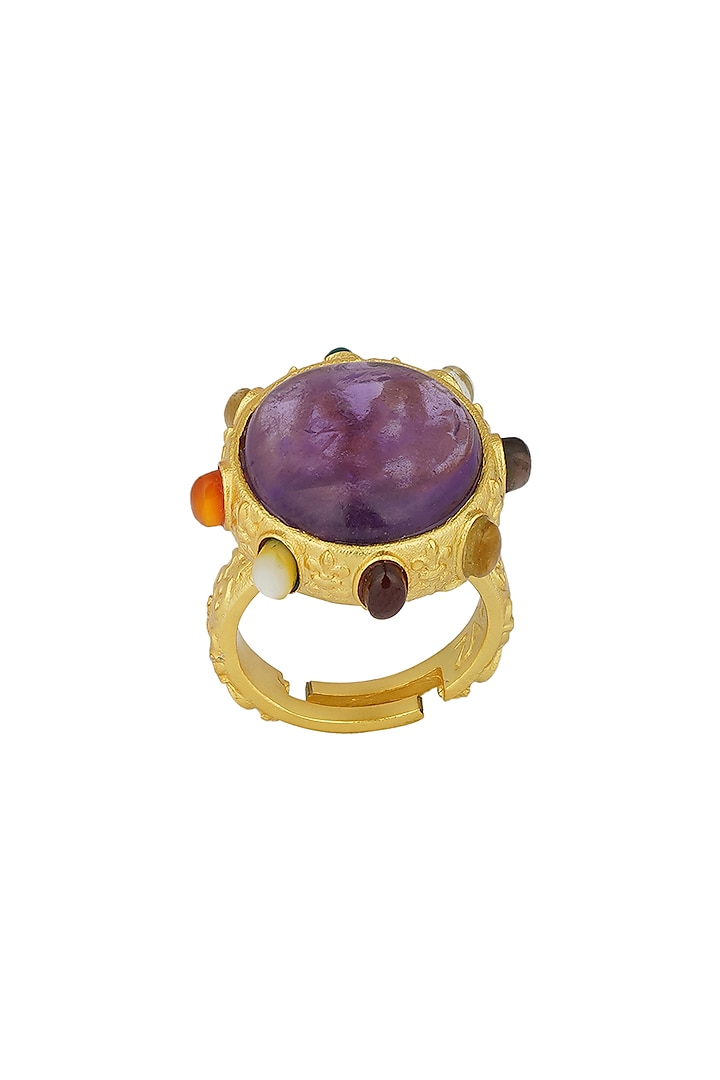 Gold Finish Navratna Stone Ring by Zariin at Pernia's Pop Up Shop