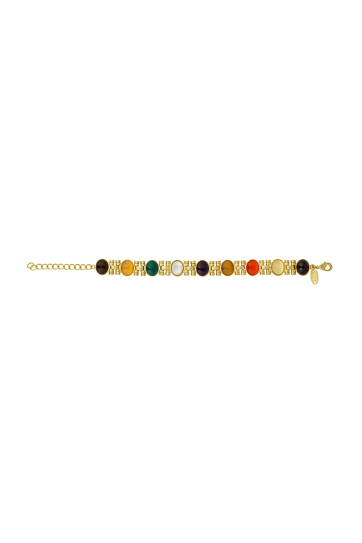Gold Finish Navratna Stone Bracelet by Zariin at Pernia's Pop Up Shop