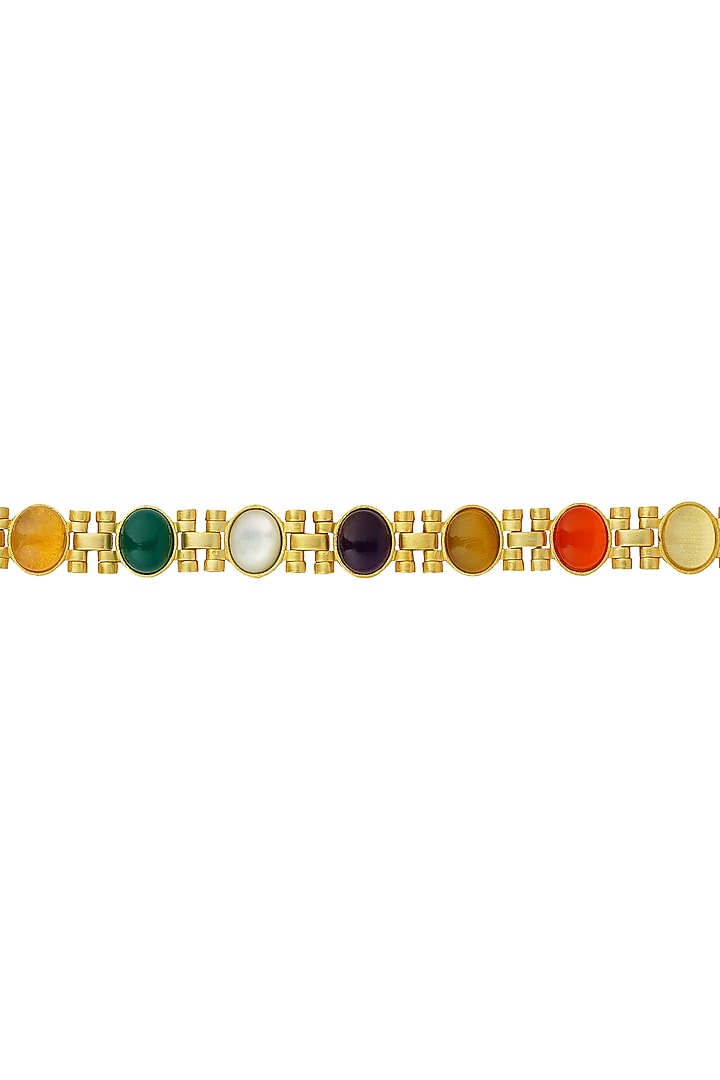 Gold Finish Navratna Stone Bracelet by Zariin at Pernia's Pop Up Shop