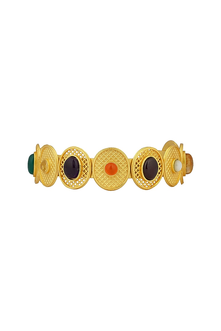 Gold Finish Navratna Stone Cuff Bracelet by Zariin at Pernia's Pop Up Shop