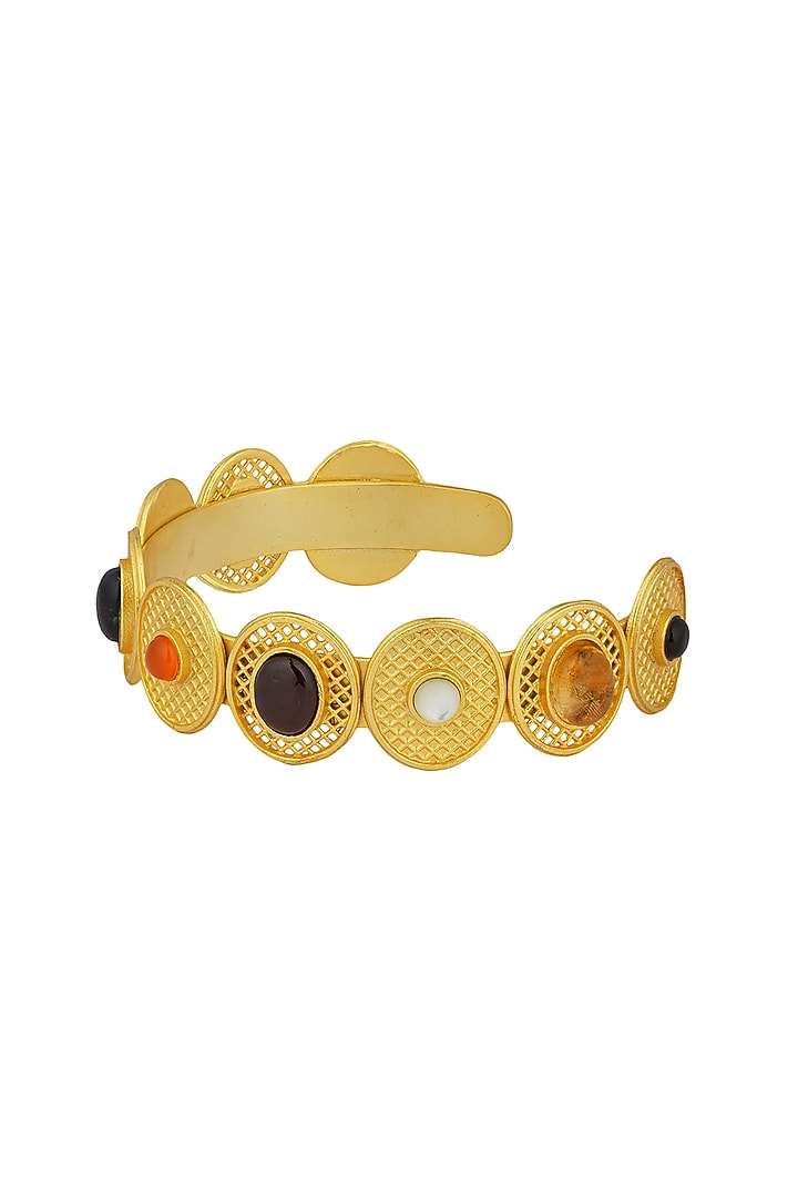 Gold Finish Navratna Stone Cuff Bracelet by Zariin at Pernia's Pop Up Shop