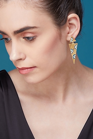 Gold Plated Evil Eye Enameled Earrings by Zariin