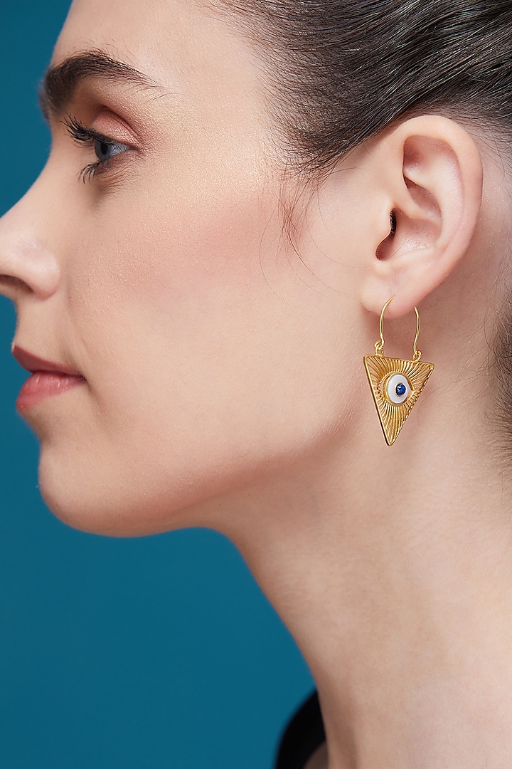 Gold Plated Blue Lapis Stud Earrings by Zariin