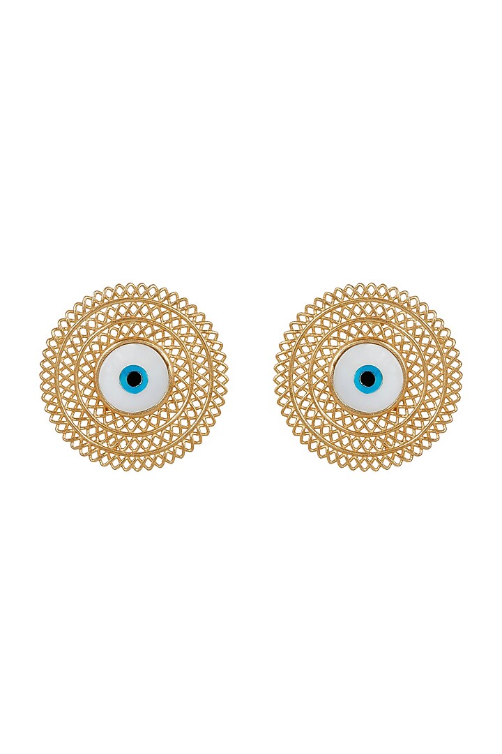 Gold Plated Enameled Stud Earrings by Zariin at Pernia's Pop Up Shop