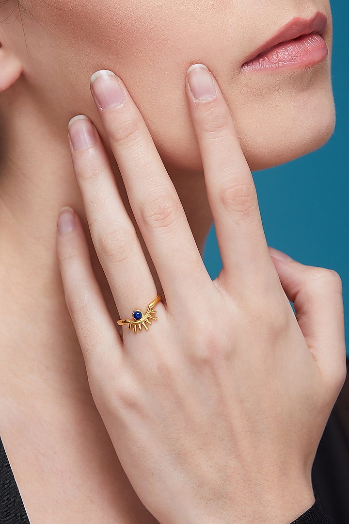 Gold Plated Blue Lapis Ring by Zariin