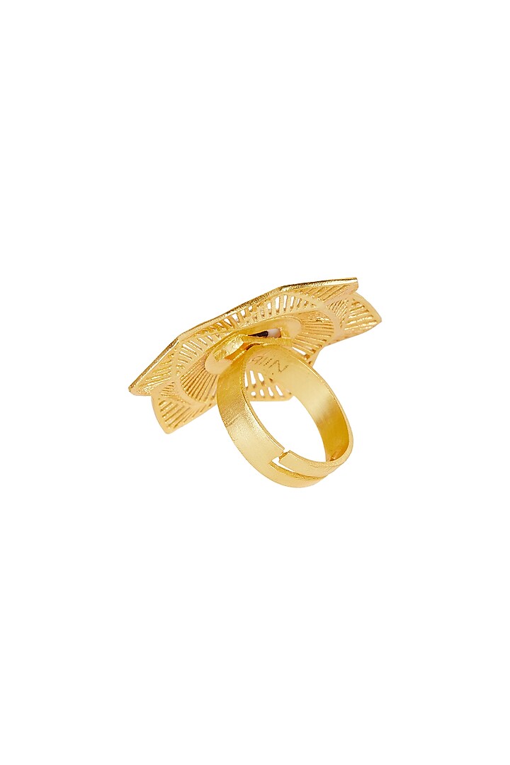 Gold Plated Blue Enameled Ring by Zariin at Pernia's Pop Up Shop
