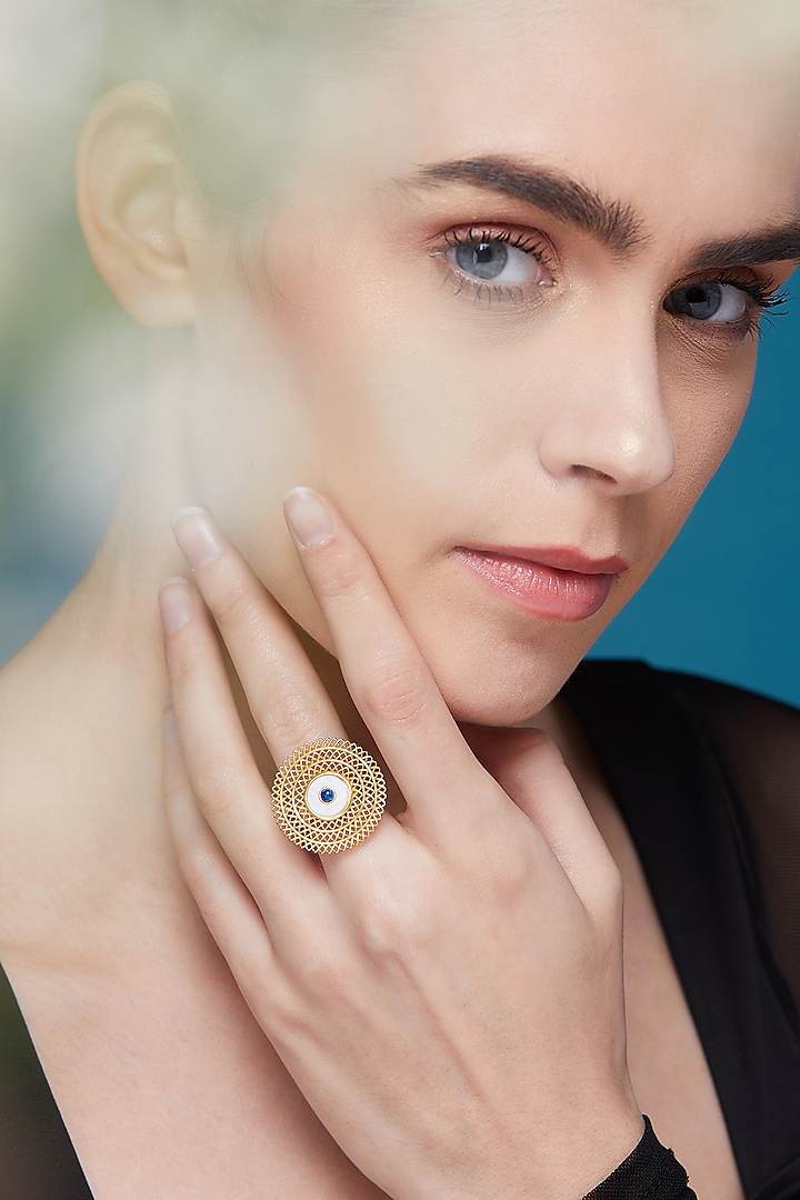 Gold Plated Mother Of Pearl Ring by Zariin