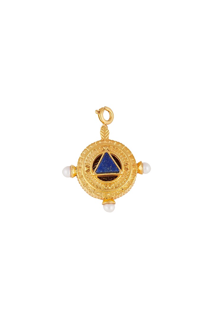 Gold Finish Pearl Lapis Charm by Zariin