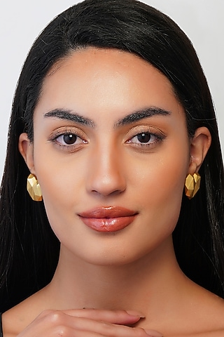 Gold Plated Heart Stud Earrings by Zariin