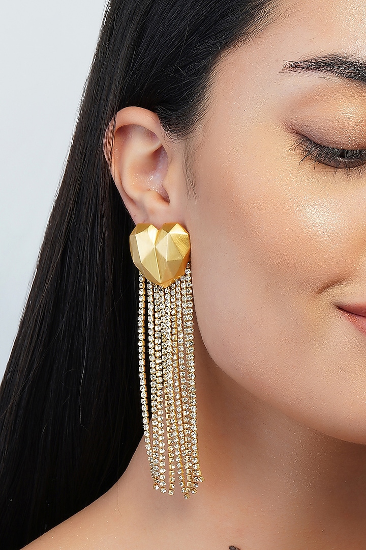 Gold Plated Heart Dangler Earrings by Zariin at Pernia's Pop Up Shop