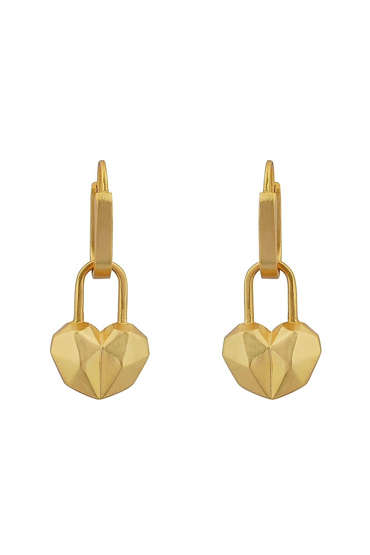 Gold Plated Lock Heart Dangler Earrings by Zariin at Pernia's Pop Up Shop