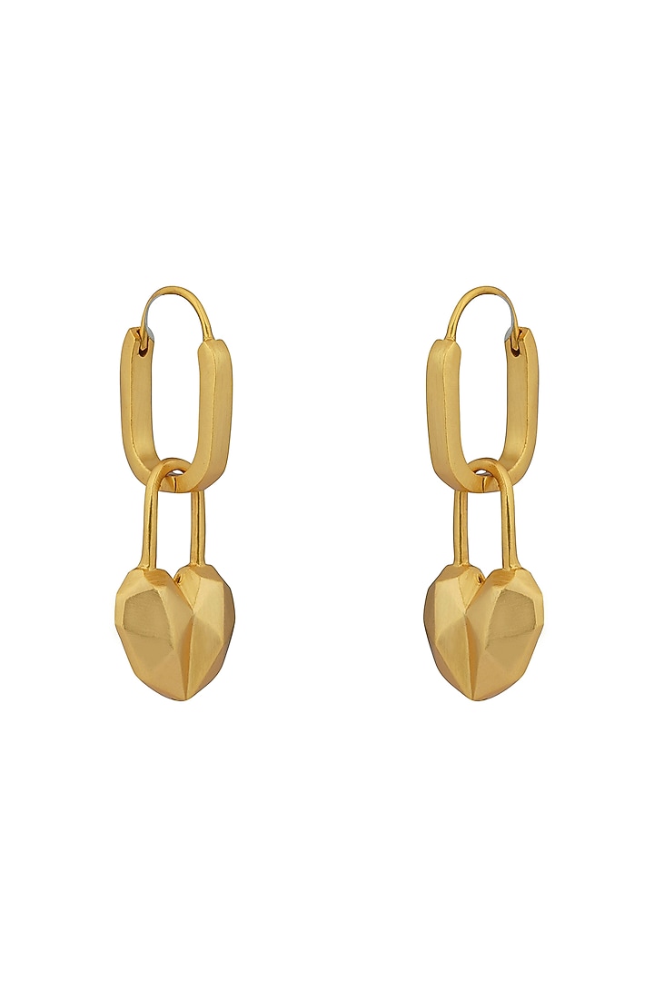 Gold Plated Lock Heart Dangler Earrings by Zariin at Pernia's Pop Up Shop