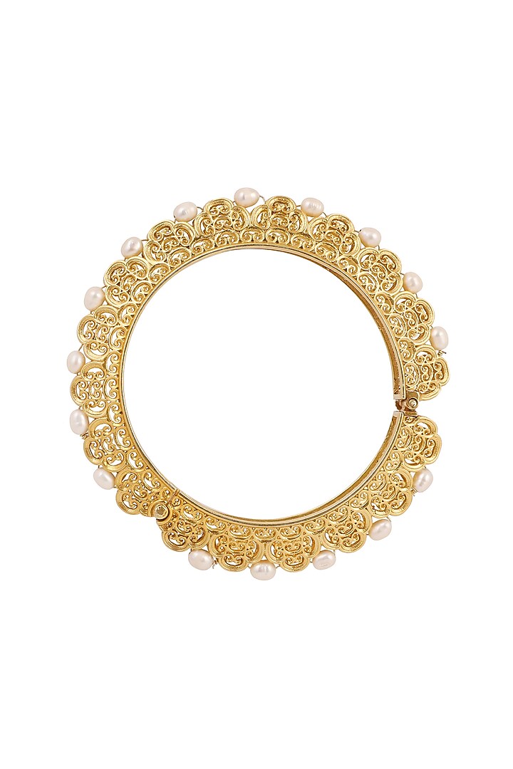Gold Plated Pearl Kada Bangle by Zariin at Pernia's Pop Up Shop