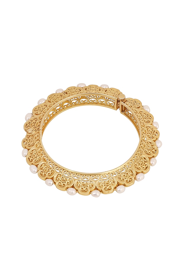 Gold Plated Pearl Kada Bangle by Zariin at Pernia's Pop Up Shop