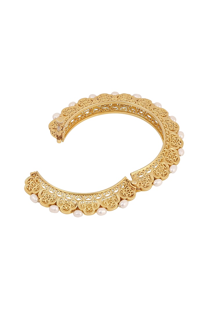 Gold Plated Pearl Kada Bangle by Zariin at Pernia's Pop Up Shop