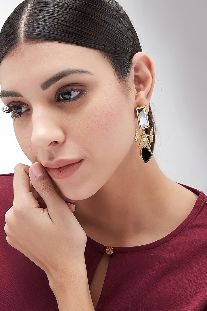 Gold Plated Pearl & Swarovski Crystal Earrings by Zariin