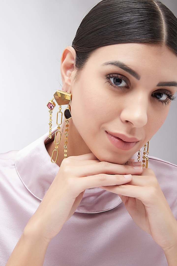Gold Plated Earrings With Swarovski Crystal by Zariin