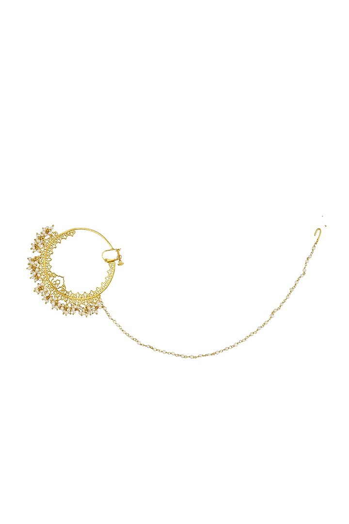 Gold Plated White Pearl Nose Ring by Zariin at Pernia's Pop Up Shop