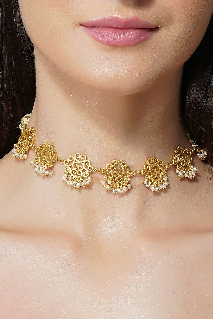 Gold Plated Handcrafted Pearl Bead Necklace by Zariin at Pernia's Pop Up Shop