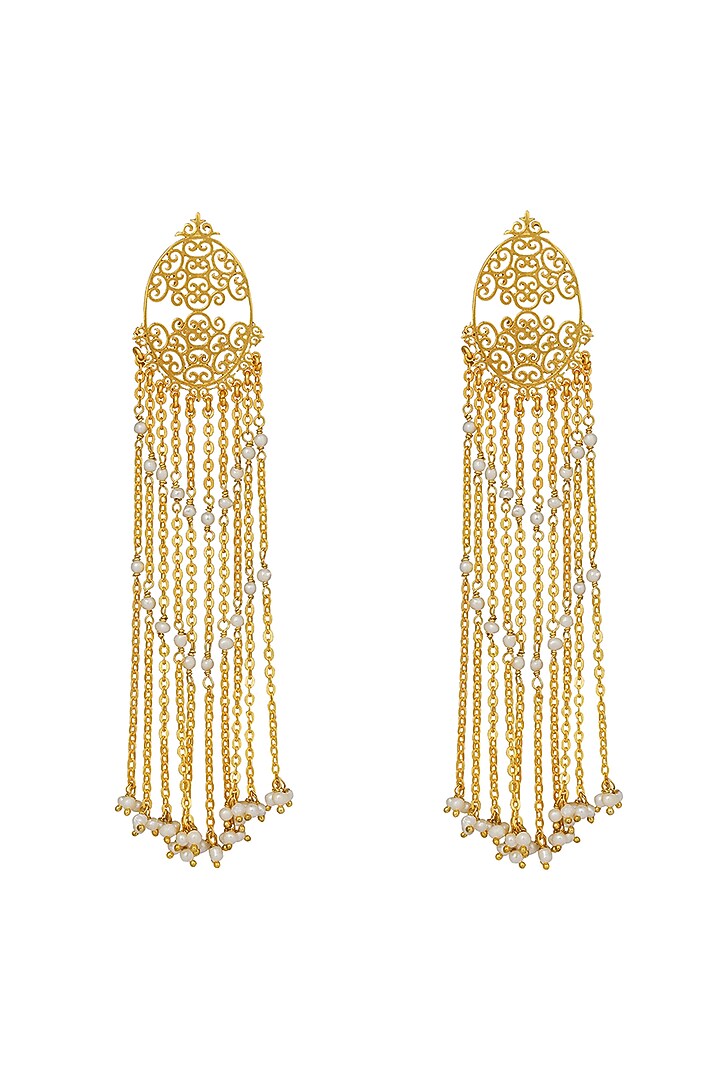 Gold Plated White Pearls Dangler Earrings by Zariin at Pernia's Pop Up Shop