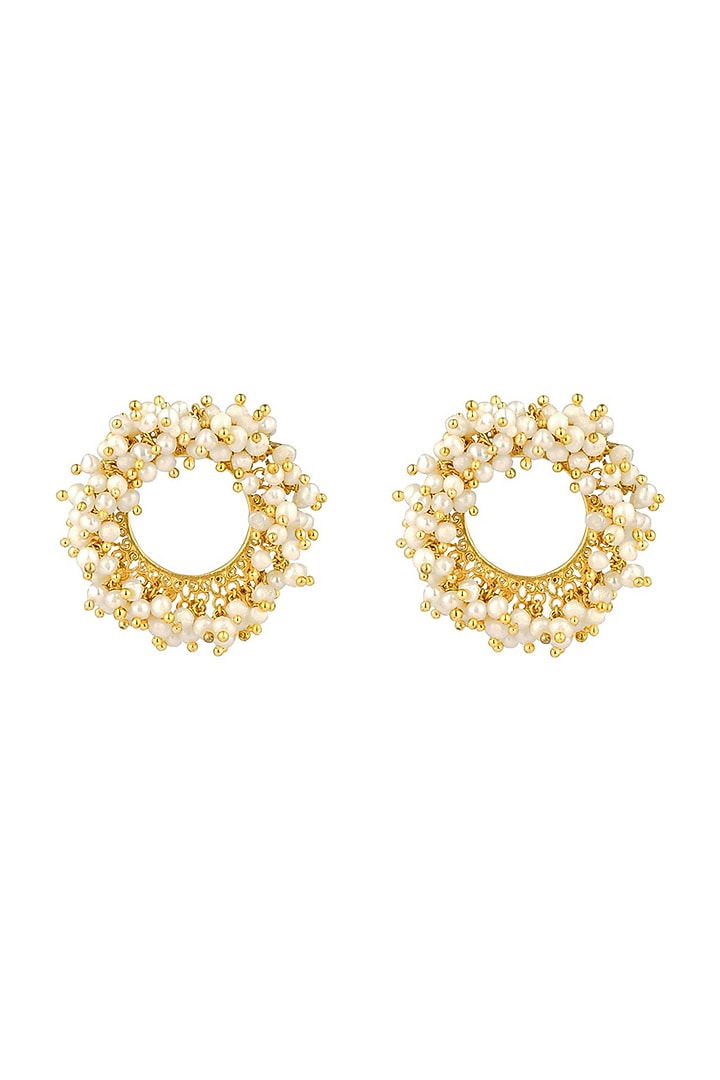 Gold Plated White Pearls Round Stud Earrings by Zariin at Pernia's Pop Up Shop